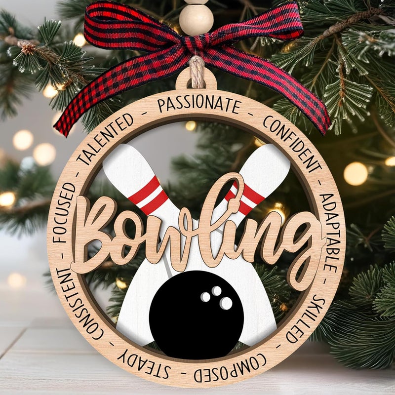 SUCHAGIFT Bowling Ornament - Bowling Gifts, Bowling Team Gifts for Players Lovers - Bowlers Ornaments for Christmas Tree, Sports Christmas Ornaments - 2 Layered Wood Ornament 2025 - Image 1